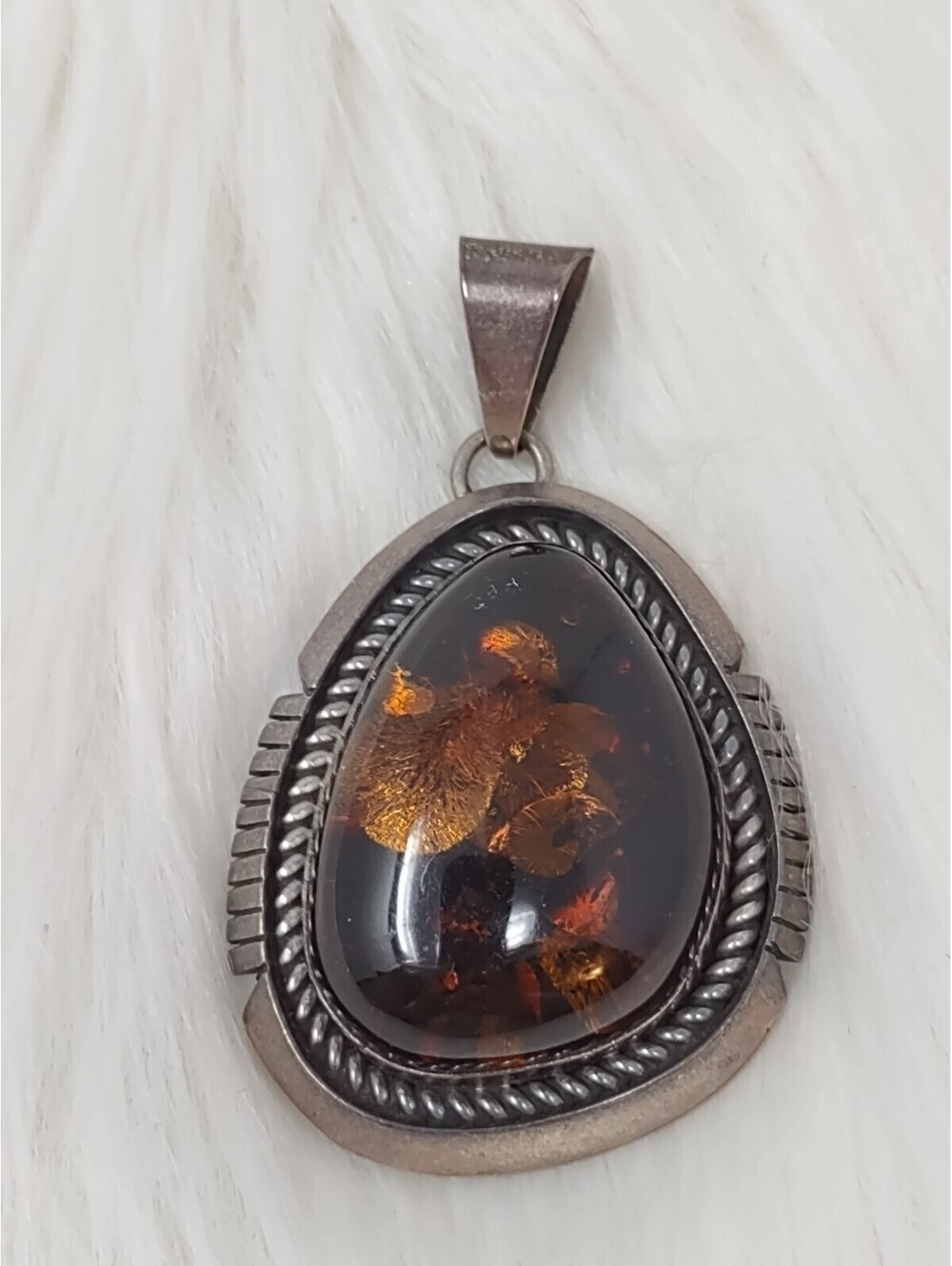 Navajo B. Spencer Sterling 925 12K Gold Filled Amber Pendant